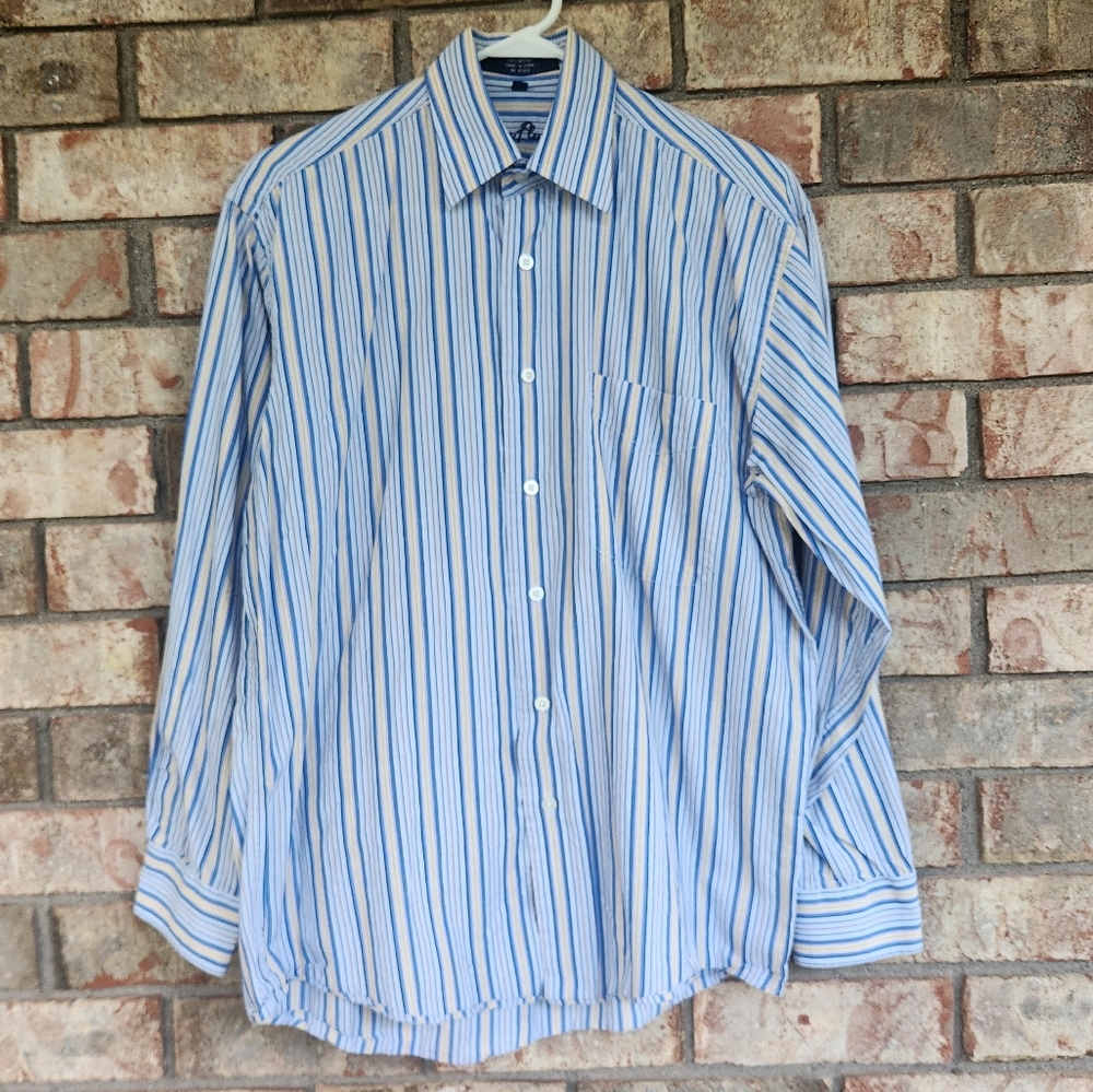 Alan Flusser White and Blue Striped Button Down Shirt